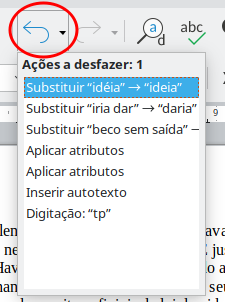 lista de ações que podem ser desfeitas