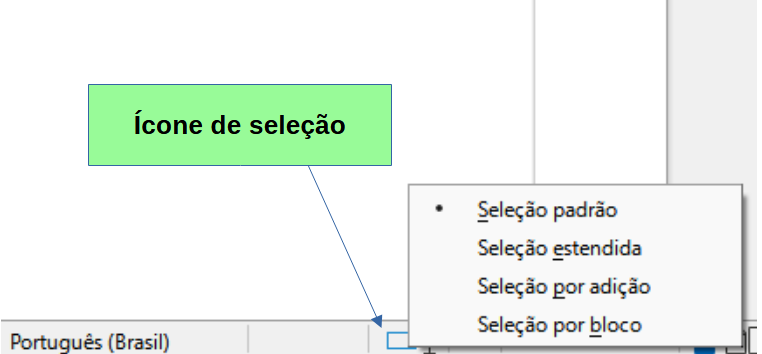 alterar o modo de seleção usando a barra de Status