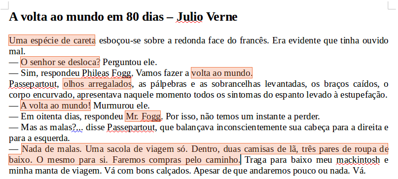 selecionar trechos de texto não consecutivos