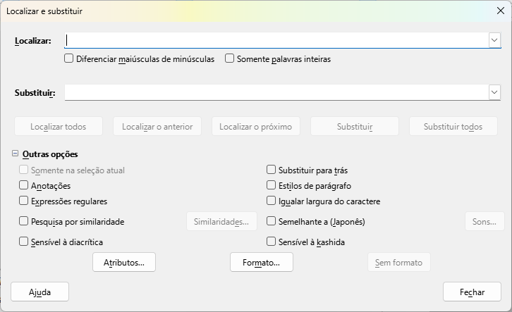 caixa de diálogo Localizar e substituir expandida