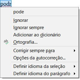 menu de contexto ortográfico