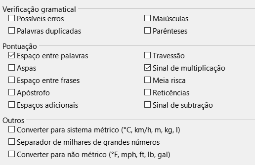 Opções de verificação de frases em inglês 