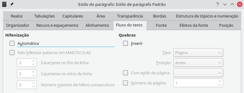 Ligando a hifenização automática