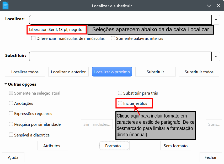 encontrar e substituir formatação de texto 