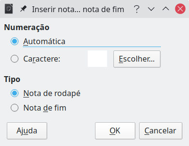 inserir nota de rodapé/nota de fim.