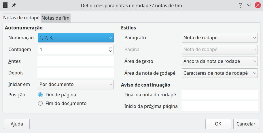 definir a formatação da nota de rodapé.