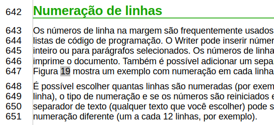 exemplo de numeração de linhas