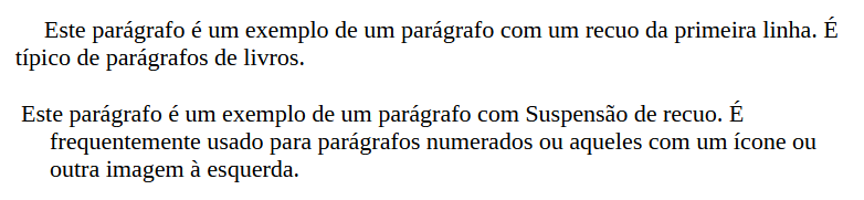 Exemplos de recuos de primeira linha e suspensos