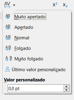 Alterar o espaçamento de caracteres