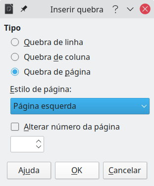 inserir uma quebra de página manual e alterar o estilo da página