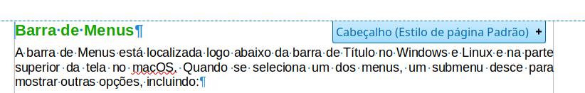 Marcador de cabeçalho na parte superior da área de texto