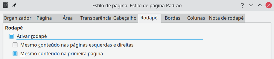 configurar rodapés para ter conteúdo diferente em páginas diferentes