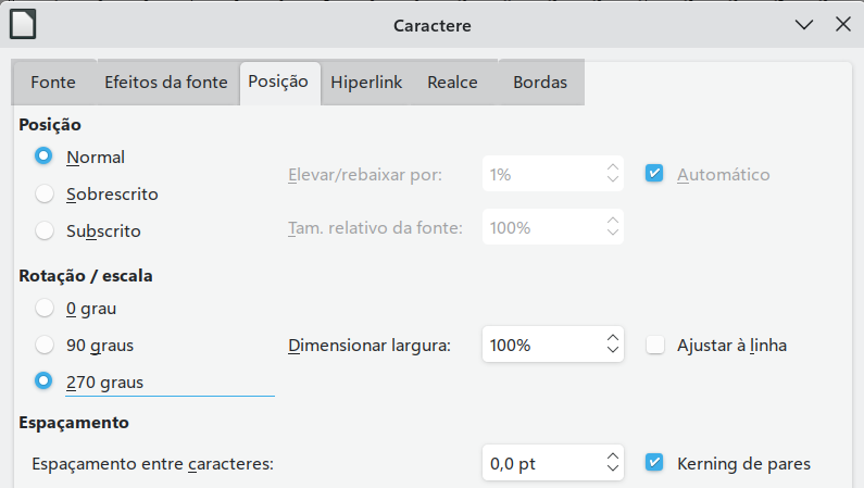 girar o texto do rodapé 270 graus