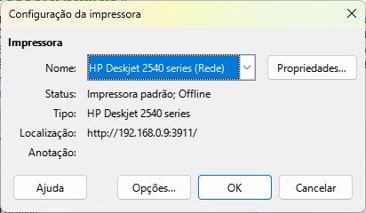 caixa de diálogo Configuração da impressora