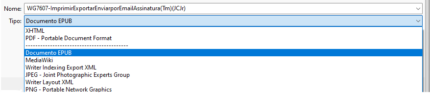 formatos de arquivo de exportação