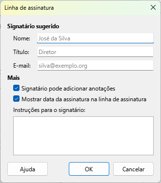 Criar uma linha de assinatura para um documento