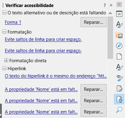 Verificar acessibilidade, na barra Lateral.