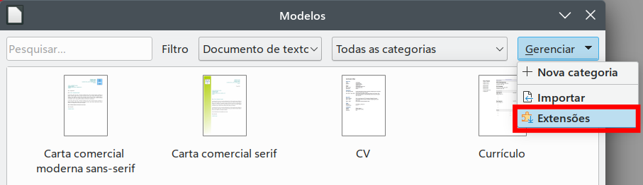 obter mais modelos para o LibreOffice