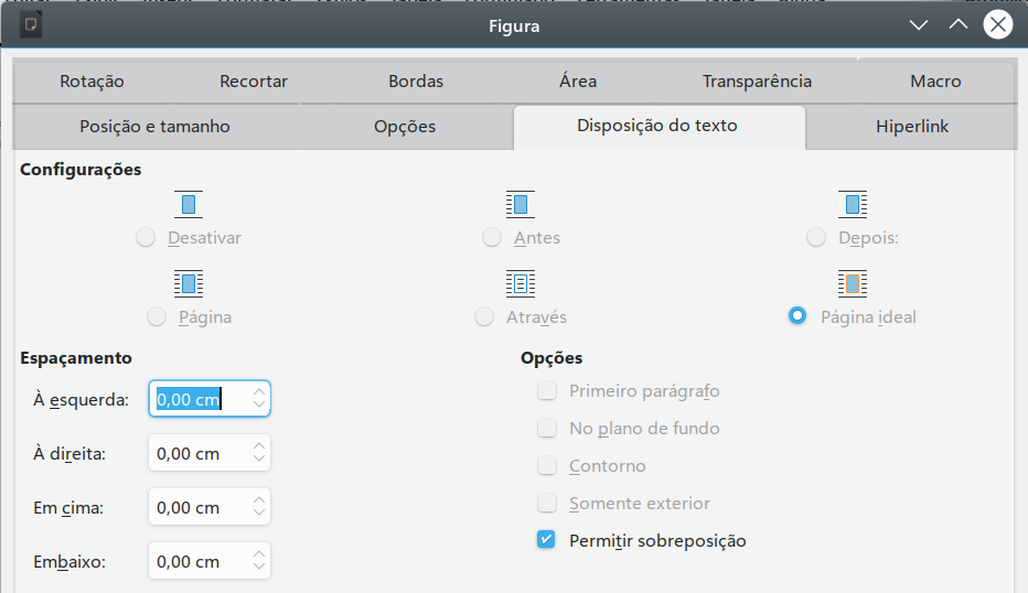 opções na aba Disposição do texto da caixa de diálogo Figura