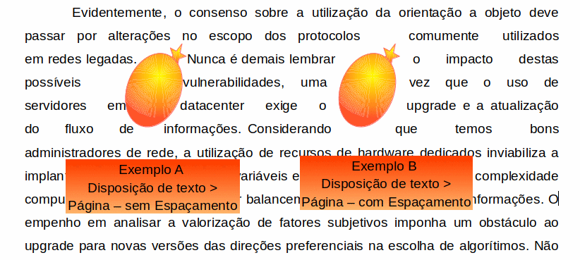 objetos de imagem e desenho com e sem espaçamento de texto