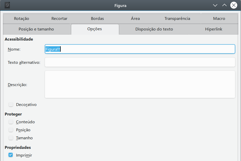 caixa de diálogo Figura, aba Opções