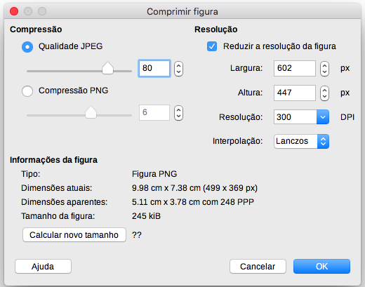 caixa de diálogo Comprimir figura