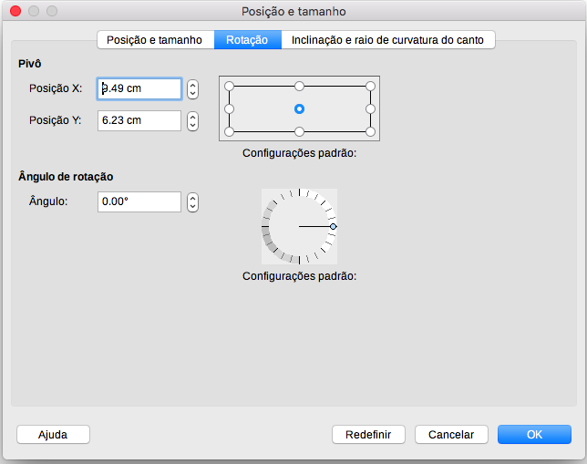 aba Rotação da caixa de diálogo Posição e tamanho