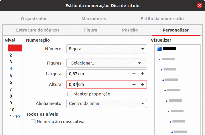 personalização do tamanho e alinhamento da imagem do marcador