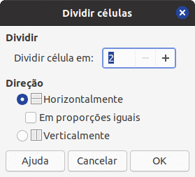 caixa de diálogo Dividir células