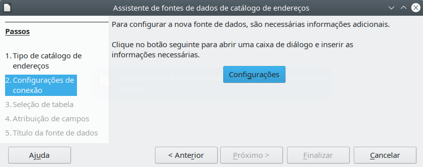 iniciar a etapa Configurações do assistente