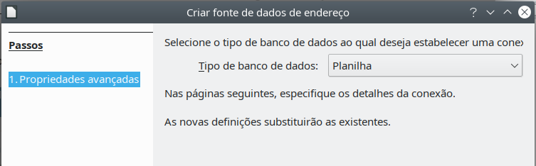 selecionar o Tipo de banco de dados