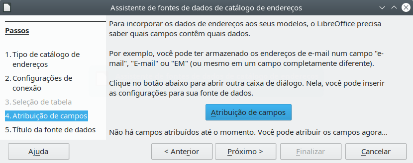 para uma planilha, não clique no botão Atribuição de campo