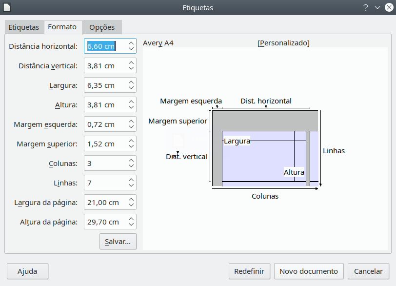 se necessário, especifique as configurações