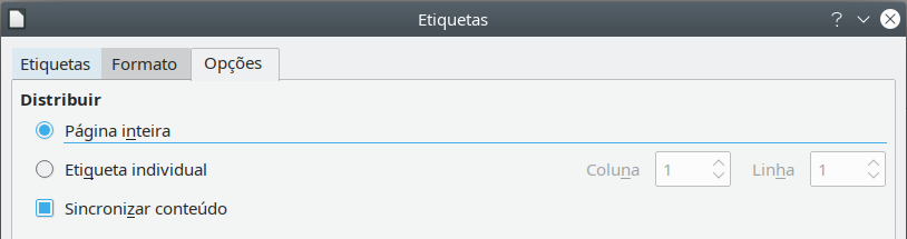 aba Opções da caixa de diálogo Etiquetas