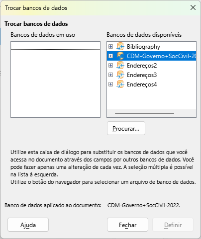 caixa de diálogo Trocar bancos de dados