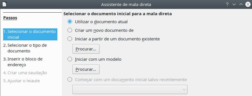 selecione o documento inicial