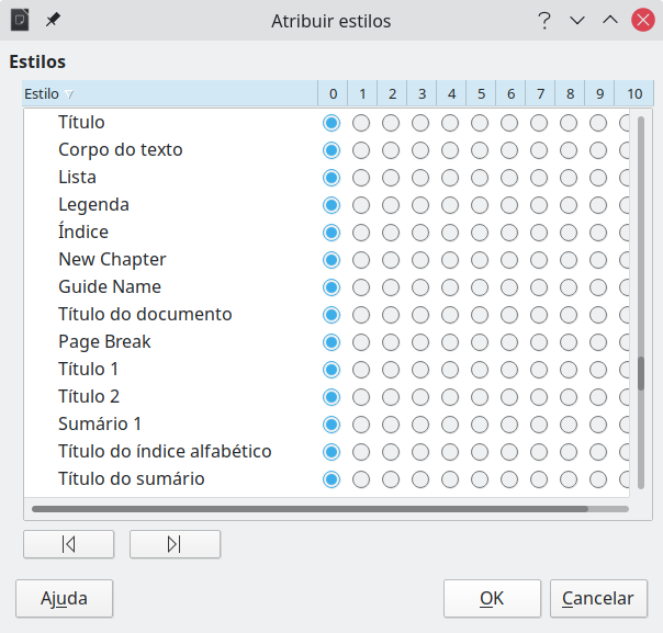 atribuição de estilos adicionais aos níveis do índice