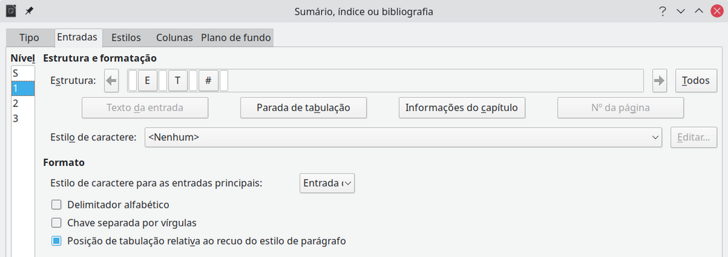 aba Entradas para um índice alfabético