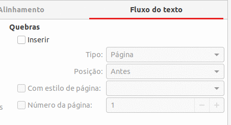 aba Fluxo do texto, seção Quebras da da caixa de diálogo Estilo do parágrafo para o Título 1