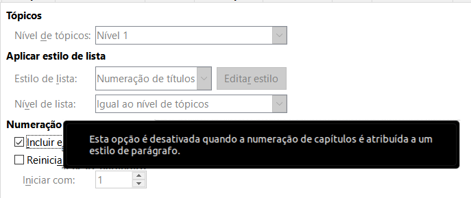 aba Tópicos e lista da caixa de diálogo Estilo do parágrafo para o Título 1