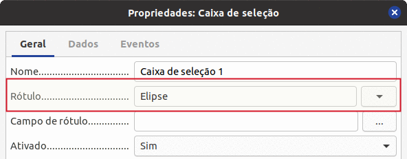 parte superior da caixa de diálogo Propriedades: Caixa de seleção