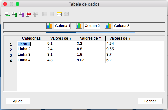 caixa de diálogo Tabela de dados