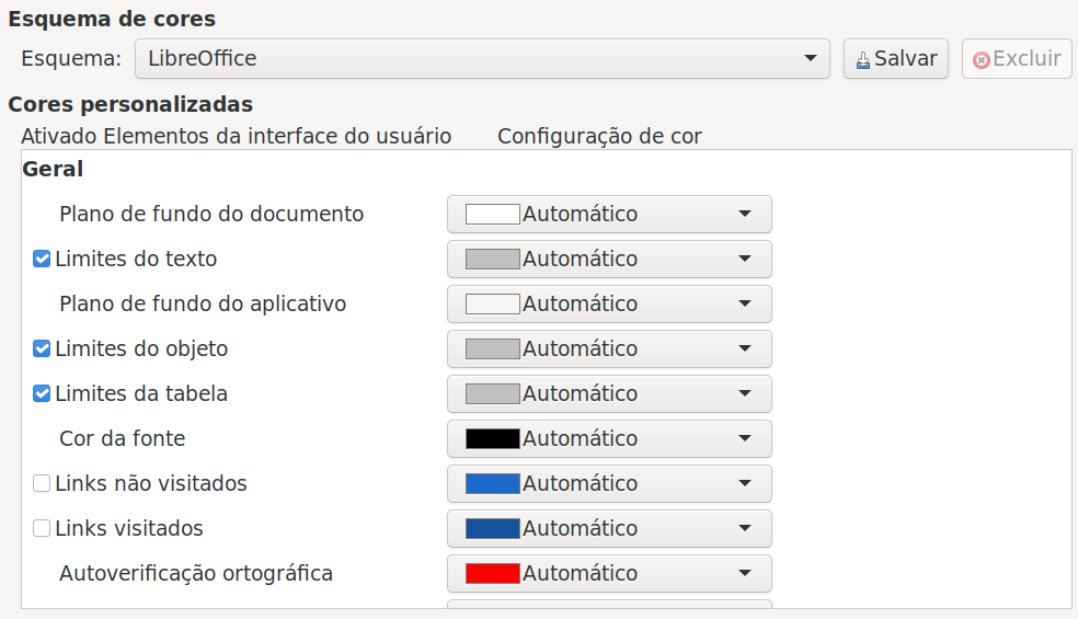 mostrar ou ocultar limites de texto, de objeto e da tabela