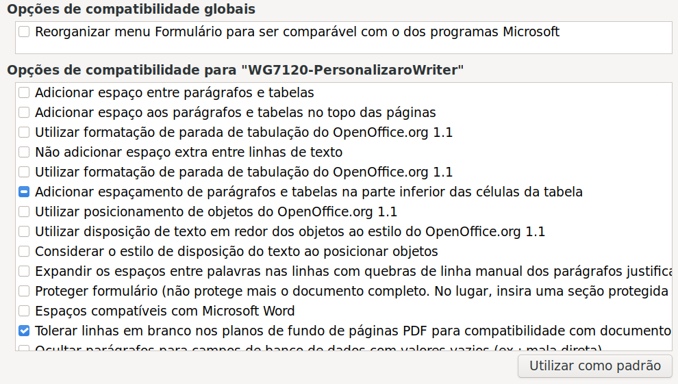 escolher opções de Compatibilidade