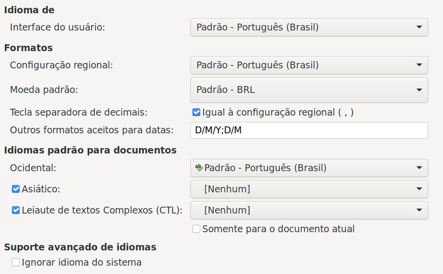 escolher opções de Idioma