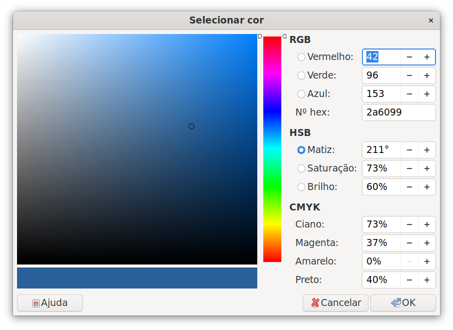 definir uma cor escolhendo-a em uma tabela de cores