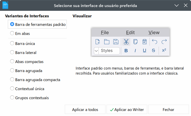 selecionar uma interface de usuário