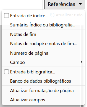 Menu da aba Referências