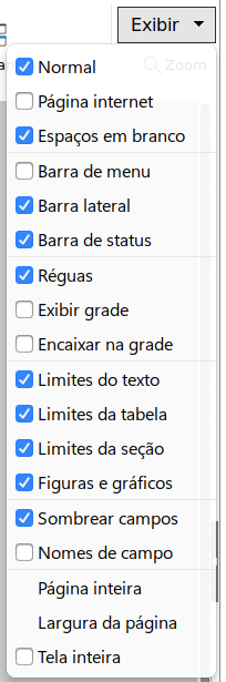 Menu da aba Exibir