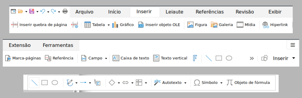 exemplo de interface de Abas compactas: Aba Inserir